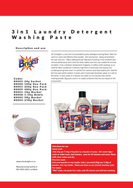 OhSoBright Laundry Detergent Paste information